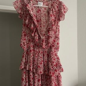 Misa Los Angeles Red and White Floral Midi Dress